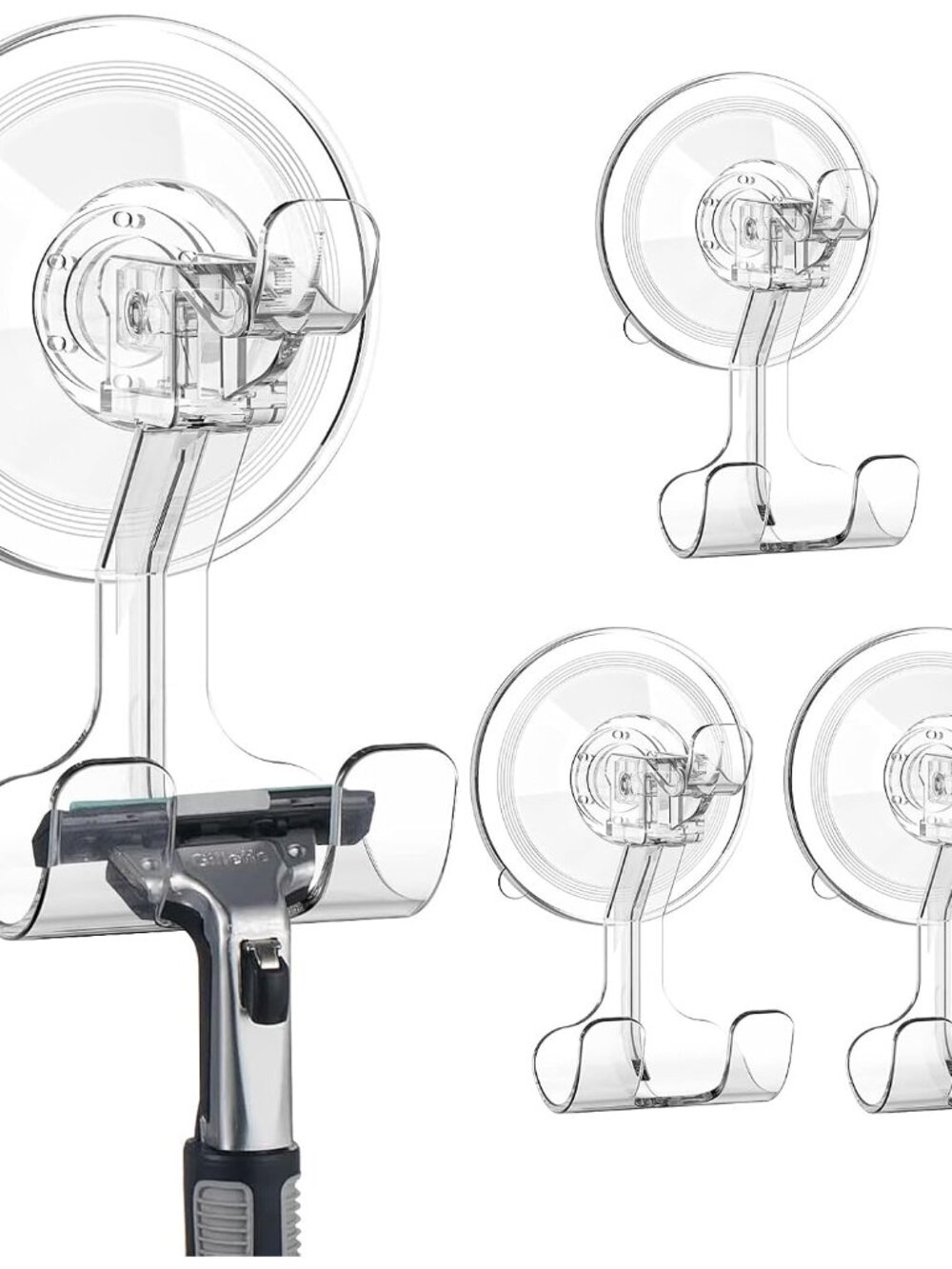 Suction Cup Razor Holder 4 Pack, Reusable Powerful Shower Suction Hooks for Insi